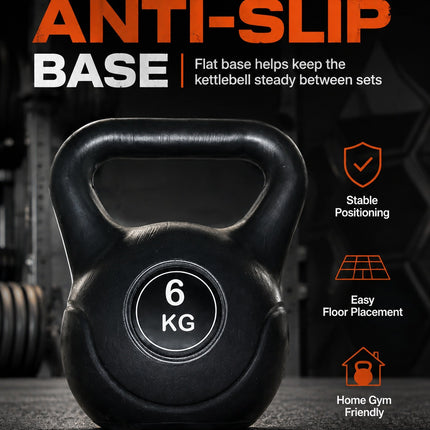Vinyl Kettlebell Weight 4KG–20KG, Cast Iron Strength Training Equipment with Wide Grip Handle & Stable Flat Base, Free Weight for Home Gym, Squats, Swings and Full Body Workouts