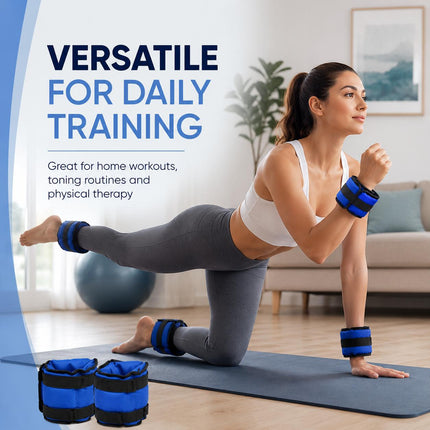Blue Adjustable Ankle & Wrist Weights – Pair (0.5kg–3kg)