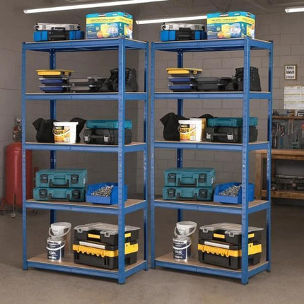 Pack of 2 Heavy Duty 5 Tier Garage Shelving Unit | Steel Storage Rack Shelf 180x90x40cm | Workshop Organiser Boltless Metal Shelves