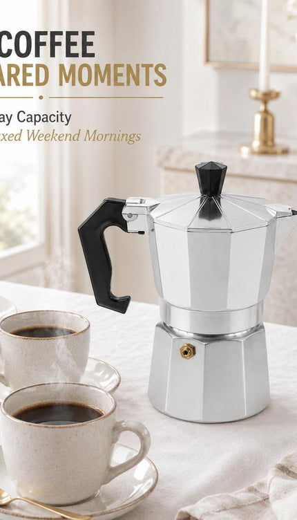 Moka Pot Stovetop Coffee Maker 100ml 2 Cup Aluminium Espresso Style Brewer for Ground Coffee, Compact Latte Coffee Pot for Home Kitchen Travel