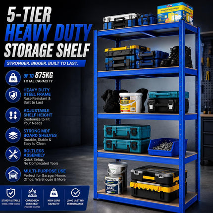 5-Tier Garage Heavy Duty Storage Shelving Unit – Galvanized Steel Metal Rack for Garage, Warehouse, Workshop & Home Storage
