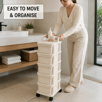 Storage Trolley Drawer Cabinet with Wheels, Multi-Tier Rolling Storage Organiser for Kitchen, Bathroom, Bedroom, Home Office, Utility Room and Salon