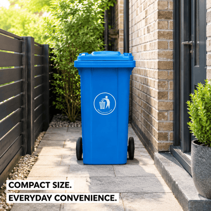 100L Wheelie Bin with Lid, Blue Heavy Duty HDPE Wheeled Refuse Bin with Rubber Wheels and Steel Axle, Outdoor Waste Bin for Home, Flat, Garage and Workplace, 74 × 53 × 45 cm