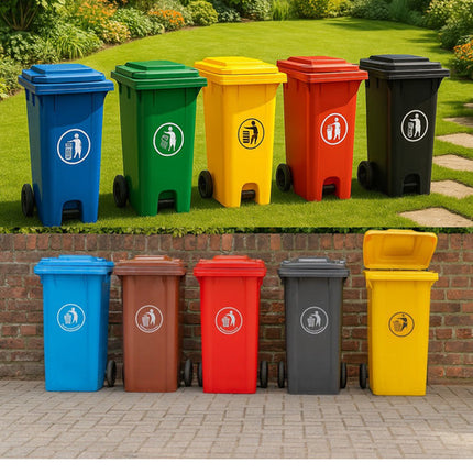 Wheelie Bin 100L 120L Waste Rubbish Dustbin with Lid Rubber Wheels