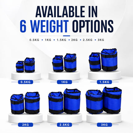 Blue Adjustable Ankle & Wrist Weights – Pair (0.5kg–3kg)