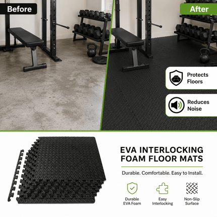 EVA Interlocking Foam Floor Mats 60x60x1cm Puzzle Gym Flooring Tiles for Home Gym Exercise Yoga Fitness Garage Floor Covering