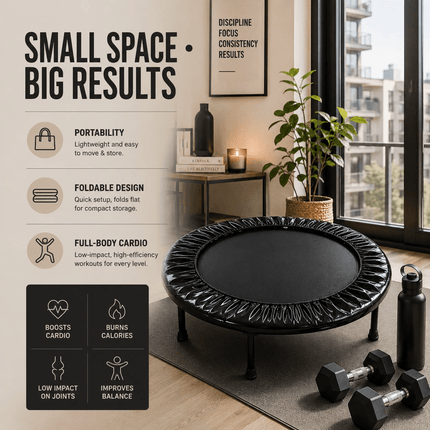 40 Inch Black Mini Fitness Trampoline Portable Cardio Workout Exercise Rebounder for Home Gym Indoor Jumping Fitness Training Equipment