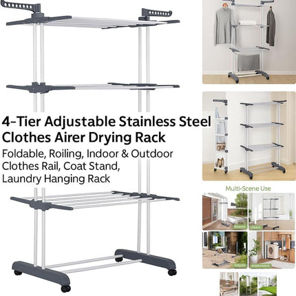 Indoor Outdoor Clothes Airer Drying Rack with Shoe Shelf – Space Saving Laundry Stand