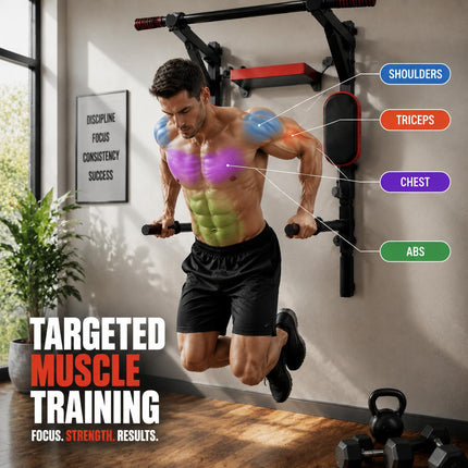Wall Mounted Pull Up Bar & Dip Station – Power Tower Home Gym | Upper Body Strength Training Station