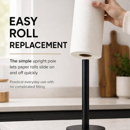 Kitchen Roll Holder Pack of 2 Free Standing Matt Black Stainless Steel Paper Towel Stand Countertop Holder 31.8cm