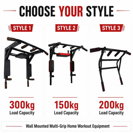 Wall Mounted Pull Up Bar Chin Up Dip Station Heavy Duty Multifunctional Home Gym Strength Training Equipment