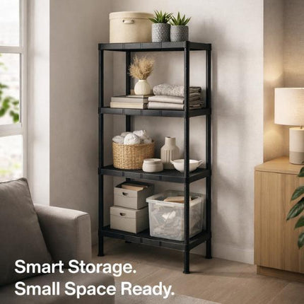 Plastic 4/5 Tier Storage Rack Freestanding Garage Shelving Unit Durable Utility Shelf Organizer for Shed Home & Warehouse Strong Multi-Purpose Rack for Tools & Boxes Easy Assembly