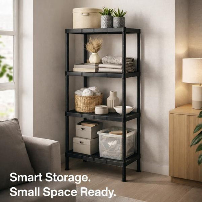 Plastic 4/5 Tier Storage Rack Freestanding Garage Shelving Unit Durable Utility Shelf Organizer for Shed Home & Warehouse Strong Multi-Purpose Rack for Tools & Boxes Easy Assembly