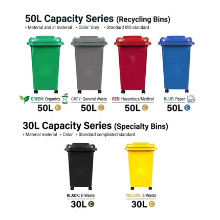 30L/50L Recycling Wheelie Bin with Lid