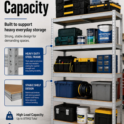 5-Tier Garage Heavy Duty Storage Shelving Unit – Galvanized Steel Metal Rack for Garage, Warehouse, Workshop & Home Storage
