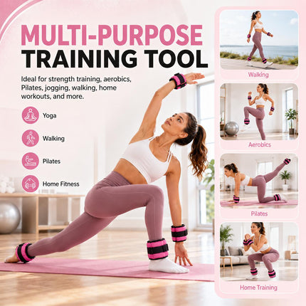 Pink Adjustable Ankle & Wrist Weights – Pair (0.5kg–3kg)