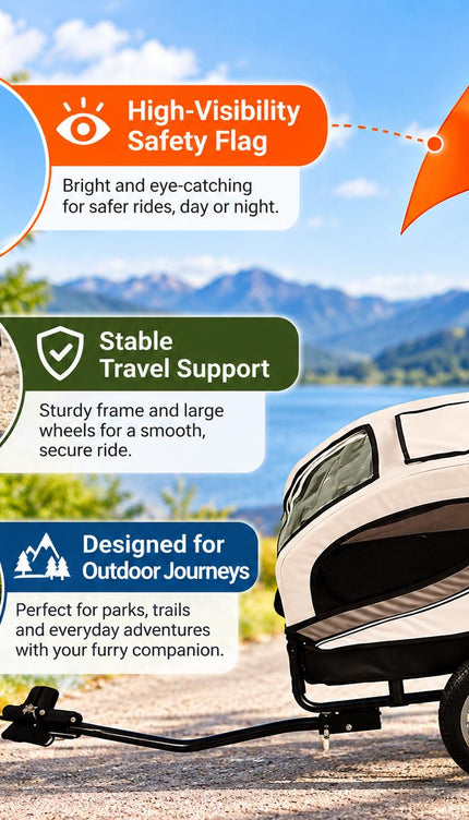 Folding Dog Bike Trailer & Pet Carrier with Safety Flag