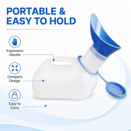 Unisex Portable Urinal Bottle 1L with Lid & Funnel Reusable Travel Pee Container for Patients, Elderly, Camping & Emergency Use
