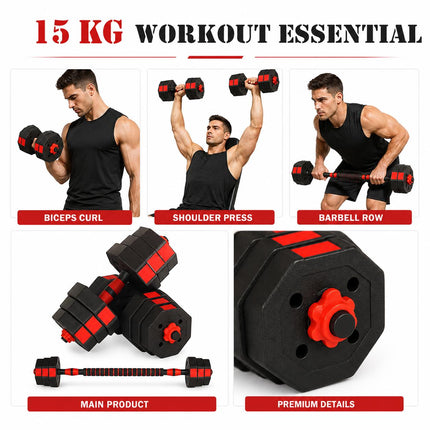 15KG Adjustable Dumbbell & Barbell Set
