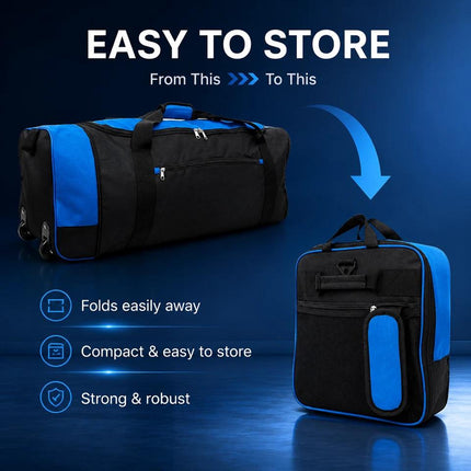 Travel Luggage Bag With Wheels 80L Large Foldable Duffle Bag Adjustable Shoulder Strap Blue / Black For Travel Sports Gym