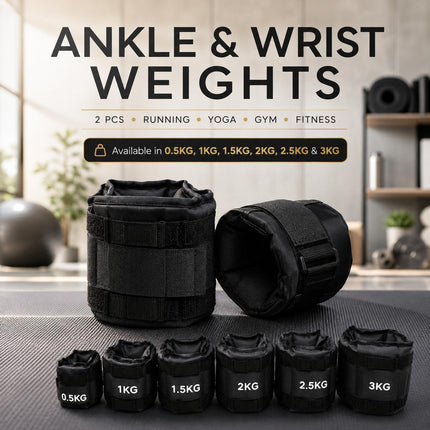 Black Ankle Wrist Weights Pair Adjustable Straps for Walking Running Yoga Gym Fitness Training 0.5kg-3kg