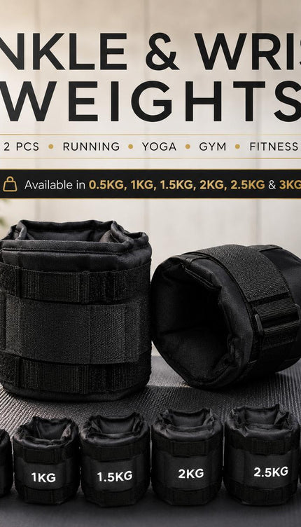 Black Ankle Wrist Weights Pair Adjustable Straps for Walking Running Yoga Gym Fitness Training 0.5kg-3kg