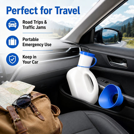 Unisex Portable Urinal Bottle 1L with Lid & Funnel Reusable Travel Pee Container for Patients, Elderly, Camping & Emergency Use