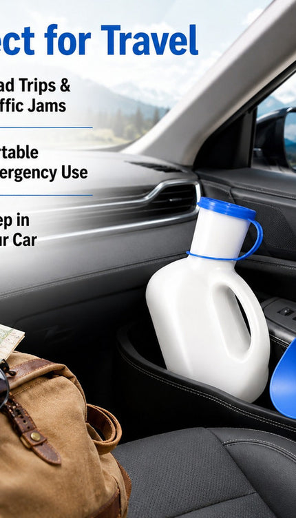 Unisex Portable Urinal Bottle 1L with Lid & Funnel Reusable Travel Pee Container for Patients, Elderly, Camping & Emergency Use
