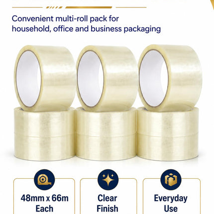Clear Parcel Tape 48mm x 66m 6 Rolls Strong Heavy Duty Adhesive Box Packing Tape