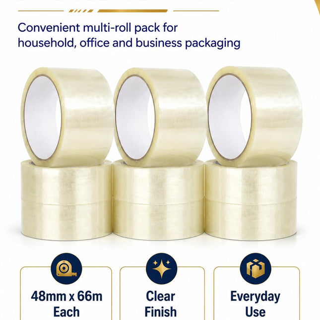 Parcel Tape 48mm x 66m 6 Rolls Strong Heavy Duty Adhesive Box Packing Tape