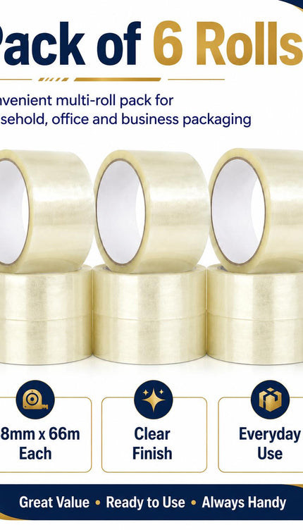 Strong Heavy Duty Parcel Packing Tape – 6 Rolls, 48mm × 66m
