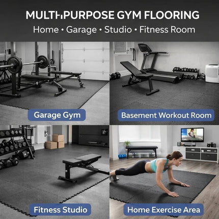 EVA Interlocking Foam Floor Mats 60 x 60 x 1cm, Pack of 4, Gym Flooring Tiles for Exercise, Yoga & Home Workouts