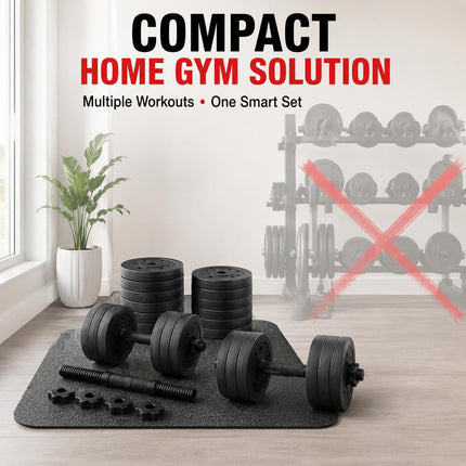 30KG Adjustable Dumbbell & Barbell Set 2-in-1 Weight Training Kit with Connecting Rod for Home Gym Workouts