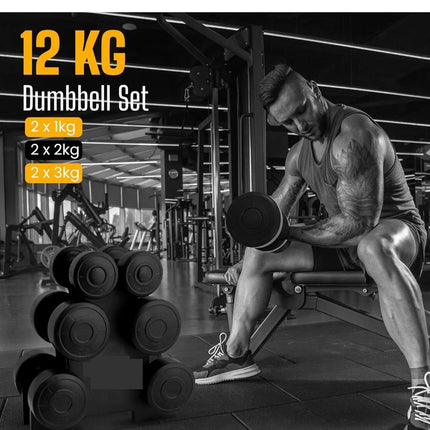12kg Dumbbell Weight Set with Stand Rack – Includes Pair of 1kg, 2kg & 3kg Dumbbells. Perfect for Home and Gym Workouts. Compact, Durable, and Ideal for Strength Training, Toning, and Fitness Routines
