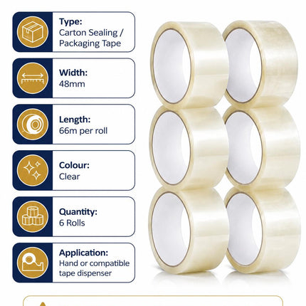 Clear Parcel Tape 48mm x 66m 6 Rolls Strong Heavy Duty Adhesive Box Packing Tape