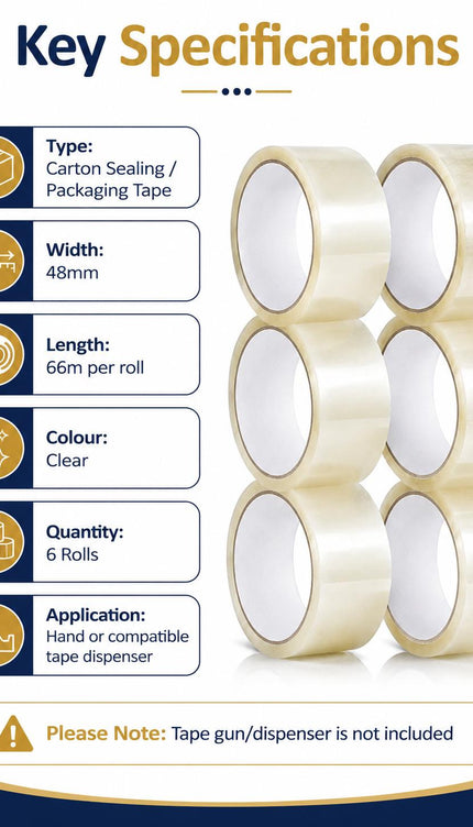 Strong Heavy Duty Parcel Packing Tape – 6 Rolls, 48mm × 66m