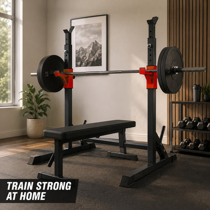 Multi Purpose Adjustable Barbell Rack and Squat Stand for Bench Press, Weight Lifting and Strength Training, Heavy Duty Home Gym Fitness Equipment with Adjustable Height and Stable Base for Men Women