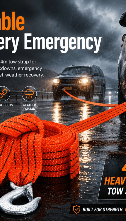 Tow Strap with Hooks 4M Heavy Duty Recovery Towing Belt Rope for Car Truck SUV Vehicle Emergency Pulling Recovery Roadside Assistance