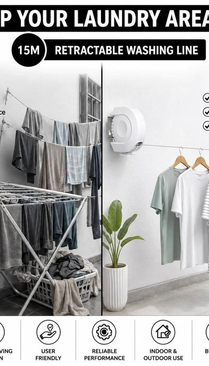 Single 15M Retractable Clothes Line 15KG Heavy Duty Washing Line Wall