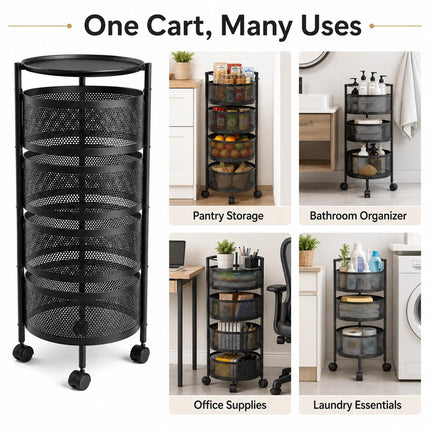 Rotating Kitchen Storage Trolley with Wheels – Multi-Layer Organizer Cart