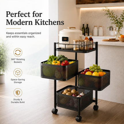 Rotating Storage Trolley 4/5/6 Tier Kitchen & Bathroom Organizer with Wheels