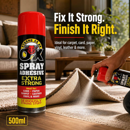 Adhesive Glue Spray 500ml Heavy Duty Multi-Purpose Aerosol Carpet Tile Fabric Foam Pack of 1 & 2