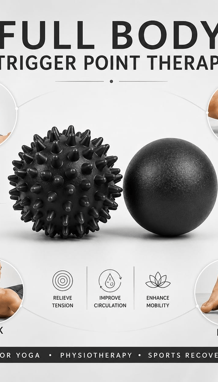 Massage Ball Set Black Muscle Relieve Pain Therapy Lacrosse Spiky Balls 6.1 &7cm