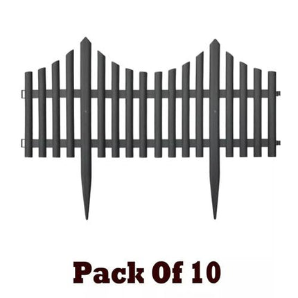 Garden Lawn Border Edge Fence Pack of 10 Plastic Wooden Effect Picket Edging Panels Path Landscape Decorative