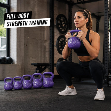 Heavy Duty Vinyl Kettlebell 4KG–20KG Cast Iron for Muscle Building Home Fitness Training with Ergonomic Grip & Anti-Slip Base
