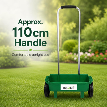 12L Lawn Seed Spreader Wheeled Push Garden Grass Seeder Fertiliser Lawn Feed Rotary Spreader with 110cm Handle for Garden Lawn Care