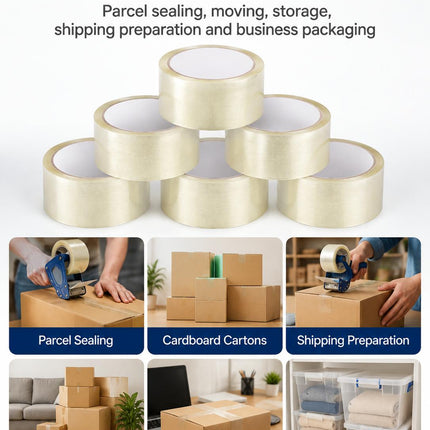 Clear Parcel Tape 48mm x 66m 6 Rolls Strong Heavy Duty Adhesive Box Packing Tape