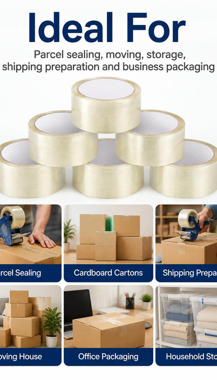 Strong Heavy Duty Parcel Packing Tape – 6 Rolls, 48mm × 66m
