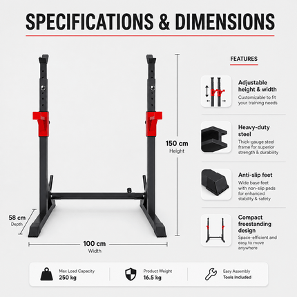 Adjustable Barbell Squat Rack Stands for Bench Press, Weight Lifting and Home Gym Strength Training
