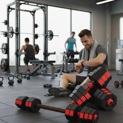 20KG Adjustable Dumbbell Barbell Set 2-in-1 Home Gym Strength Training Weight Set with Connecting Rod for Full Body Workout